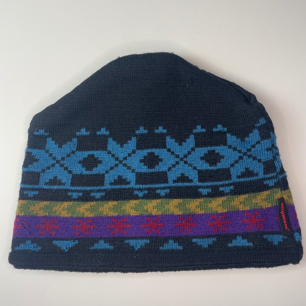 Wigwam Beanie Hat Mens Womens Black Blue Fair Isle Knit Fleece Lined Winter Cap
